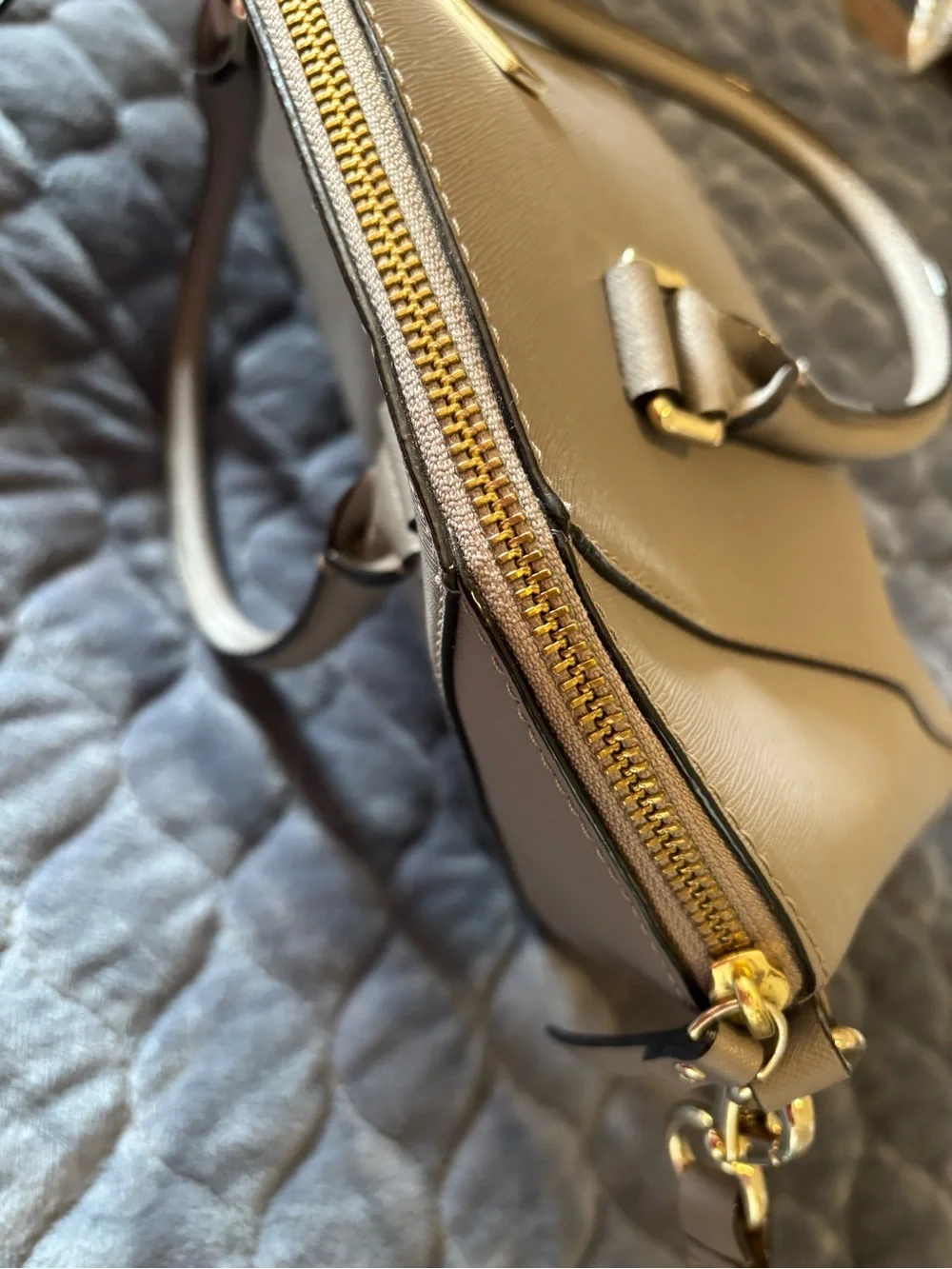 kate spade Gray Dome Satchel with Removable Strap and Gold Hardware